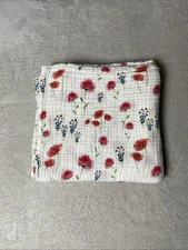 Little Unicorn Wild Mums Organic Cotton Muslin Swaddle Blanket Floral Red Flower