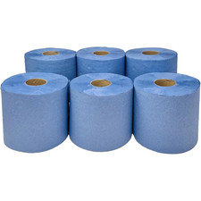 6 x Jumbo Workshop Hand Towels Rolls 2 Ply Centre Feed Wipes Embossed Tissue