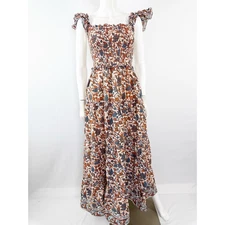 Love The Label Anthropologie FREDRIKA Batik Floral Maxi Dress Size XS Smocked