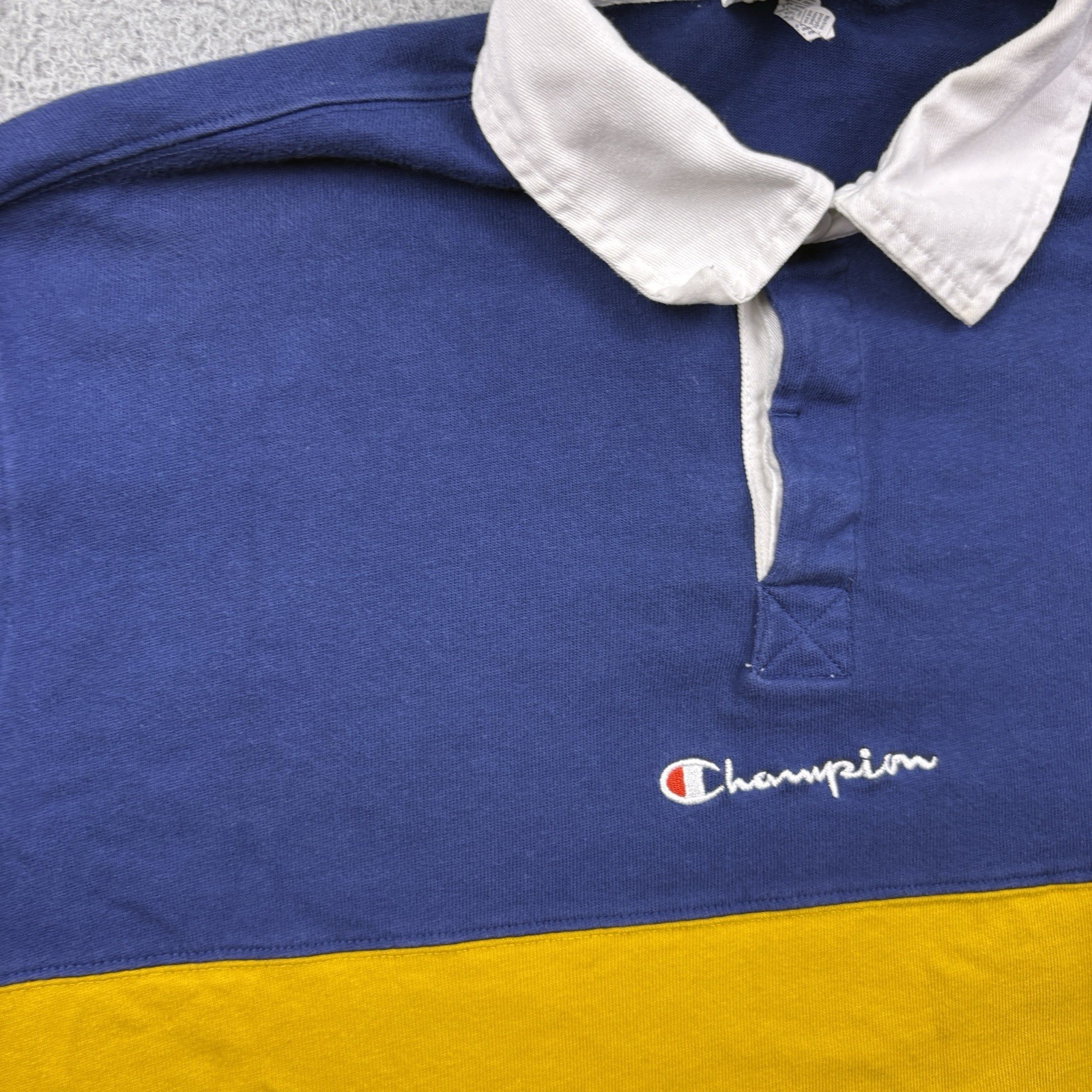 Champion Polo Shirt Mens Large Y2K Colorblock Striped Retro Center logo Rugby