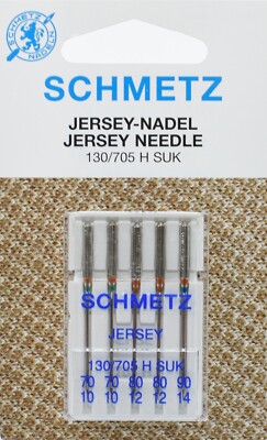 5 Schmetz Nähmaschinen Jersey-Nadeln 130/705H SUK, 2xNM70, 2xNM80, 1xNM90