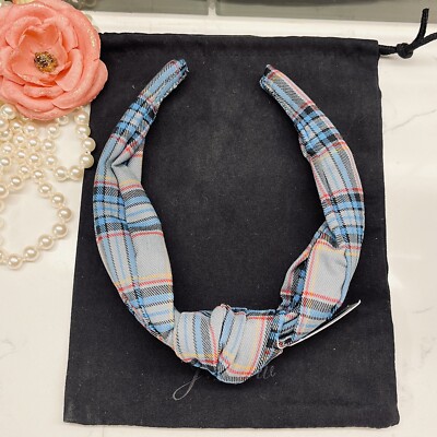 J.CREW Knot headband in blue plaid | eBay display picture 1