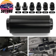 High Flow Racing Inline Fuel Filter 100 Micron Cleanable 2x 6an 8an 10an Adapter
