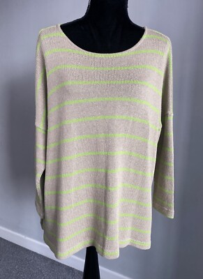 Mama B RU Pullover grün beige gestreift Strick Baumwollmischung Large UK 12 14 16