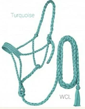 Tough 1 Turquoise Mule Tape Halter with 10 Ft Lead Rope  Western Horse Tack