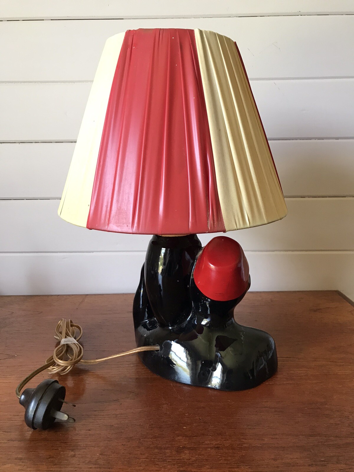 Vintage Barsony Style Pottery Black Man Fez Figural Table Lamp Original