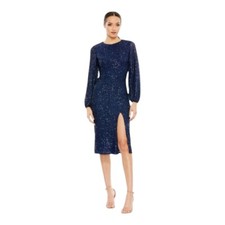 Ieena Mac Duggal Sequined Puff Sleeve High Neck Dress Midnight Style 42018 Sz 12