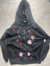 Anime Style Hoodie Full Zip Design On Both Sides Black Unisex Adult Sz Large