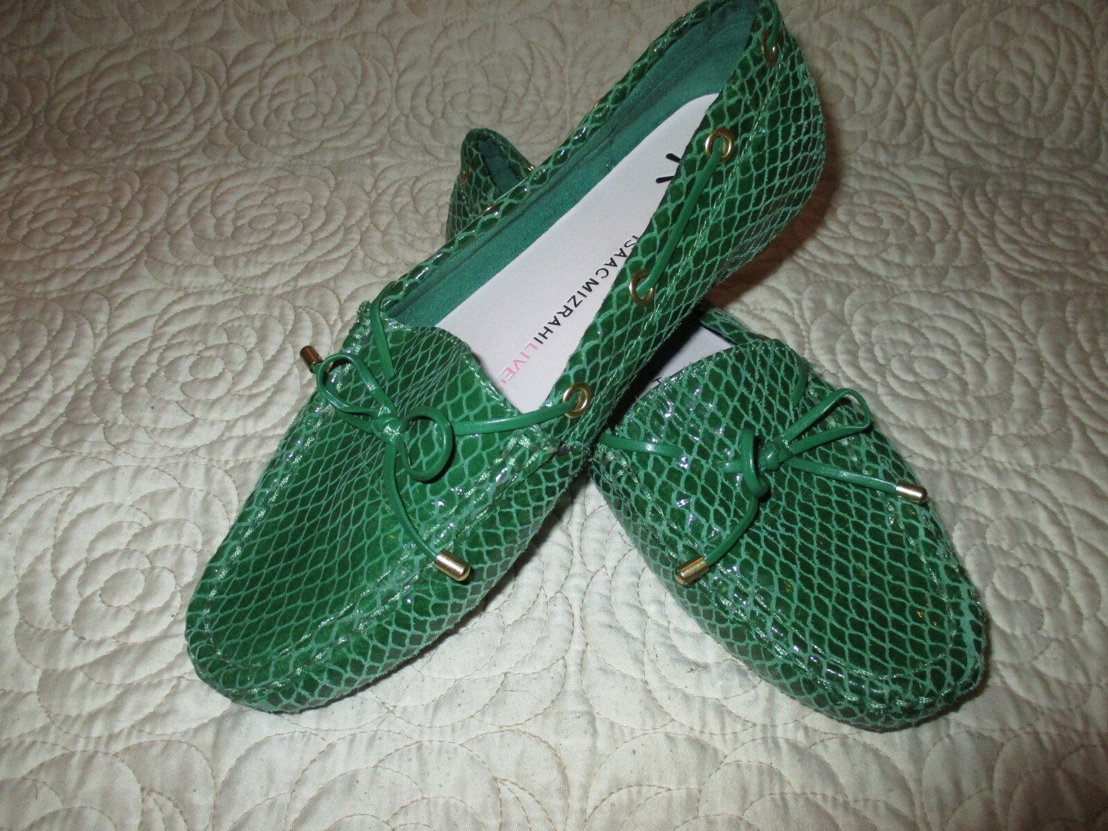 🥿 Isaac Mizrahi Live Boat Shoe Loafers Snakeskin Le… Gem