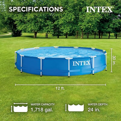 INTEX 12ft x 30in Metal Frame Pool Set with Filter Pump, 1718 Gal Capacity.