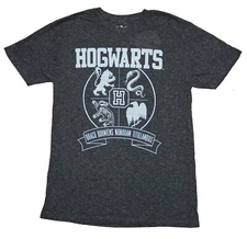 Harry Potter  Adult New T-Shirt - Silver Hogwarts 4 House Crest Pic