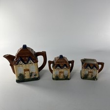 Vintage Woodland Cottage Ware Tea Set Teapot Creamer  Sugar Made In Japan