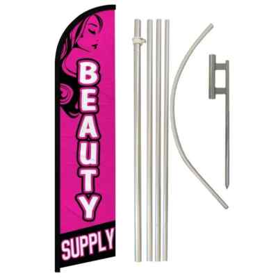 Beauty Supply Windless Full Curve Advertising Beauty Banner Flag & Pole Kit