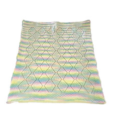 Pastel Diamond Crochet Baby Blanket 35 X 31 Lined Quilt Ombre Rainbow