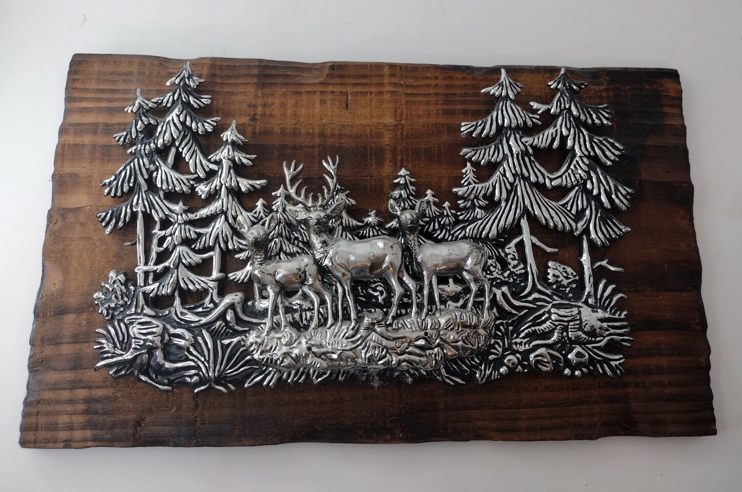 3D Relief Art Deer in Forest Scene Vintage Cabin Decor Hong Kong Wood Plaque