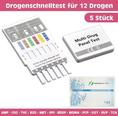 5x Drogentest Multi 12 - AMP COC THC BZO MET OPI EDDP MDMA PCP OXY BUP TCA