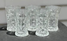 Set of 5 Vintage Thumbprint and Bars 3.5" x 2" Juice Glass Footed Small Glasses