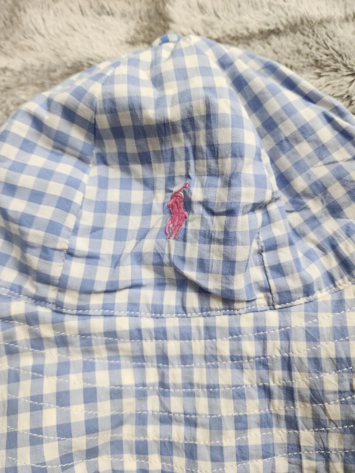 Sombrero cubo Ralph Lauren etiqueta azul cuadros talla S/M mezcla de algodón rosa pony Foto 3 de 4