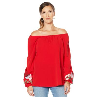 DG2 Diane Gilman Embroidered Sleeve Peasant Top - More Colors 645435 