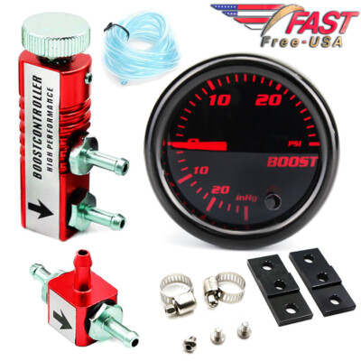 0-30PSI Manual Boost Controller Kit RED w/52mm 7-Color Adjustment BOOST GAUGE 