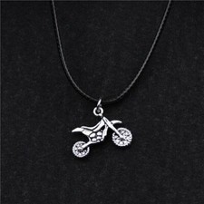 Collana nera MOTOCROSS in corda con ciondolo Argento Moto da cross Uomo e Donna