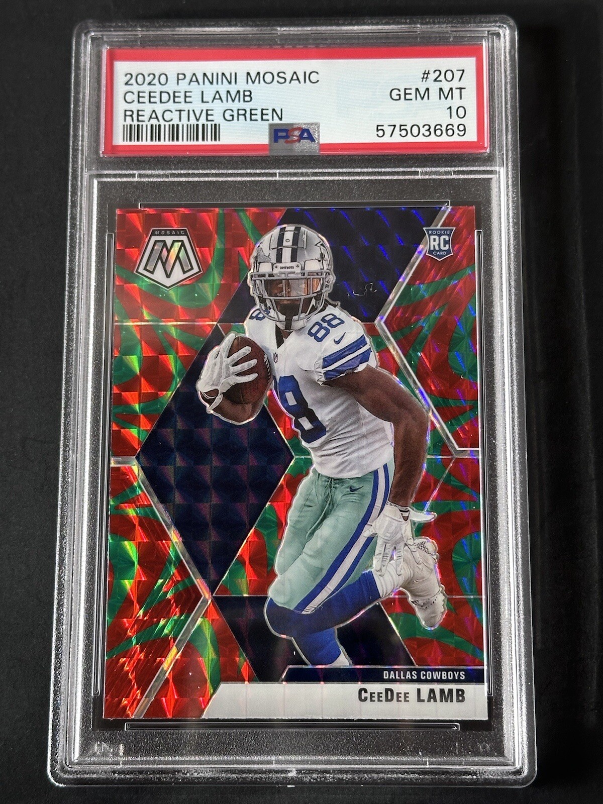 2020 Panini Mosaic 🇺🇸CEEDEE LAMB🇺🇸 Rookie 💎PSA 10💎🔥Reactive Green 🔥RC!