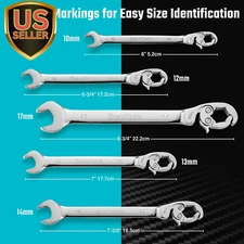 Ratcheting Flare Nut Wrench Set, Open End Wrench Set, Metric, 5-Piece, 10, 12...