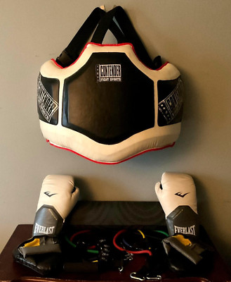 Boxing & Fitness Bundle - Everlast Gloves, Mitts, Chest Guard, Bands, Yoga Mat