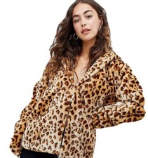Women’s Glamorous Soft Brown Fur Leopard Jacket Designer Winter Christmas New Bn