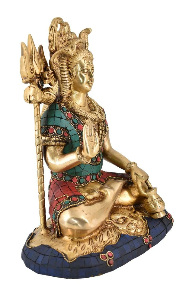 Estatua de latón ballena blanca Señor Shiva ídolo escultura dios hindú decoración del hogar Foto 3 de 4