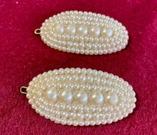 Vintage Faux Pearl Beaded Hair Clips Barrette set of 2
