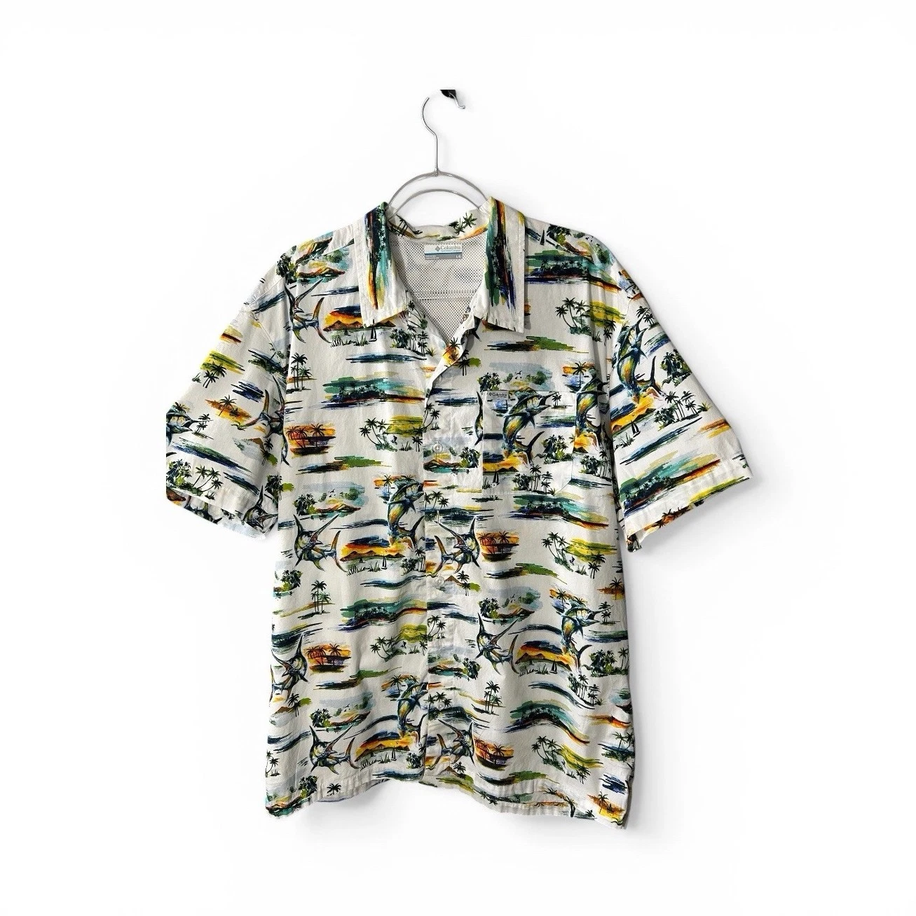 Columbia PFG Trollers Best Short Sleeve Button Up Tropical Mens Shirt Size L