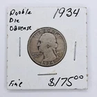 1934 25c Washington Silver Quarter  DDO F FINE Doubled nice Coin Free Shipping