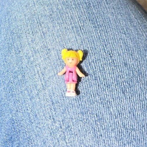 Vintage Polly Pocket Doll in Pink Dress w/Pigtails Blonde Hair Original Doll