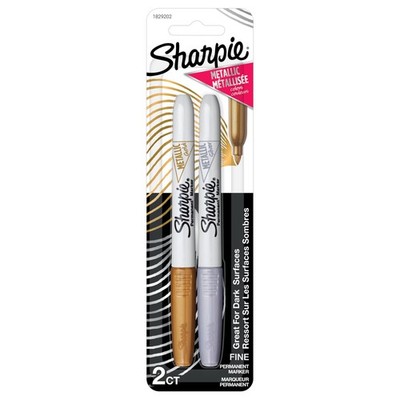 Sharpie Metallic Fine Point Permanent 2 Count (Pack of 1), Gold+Silver