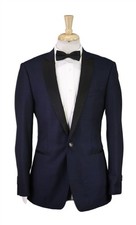 Calvin Klein Mens Extreme Slim Fit Blue Woven Peak Lapel Wool Tuxedo Blazer 38R