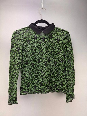 Zara Woman Womens Green Pullover Lace Leaf Print Top Size 5