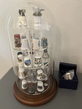 30 Thimbles W/Dome Walnut Base. 1 Thimble Of Prince William & Kate Wedding