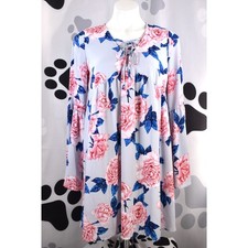 Altar'd State 3/4 Bell Flute Sleeves Floral Boho Cage Neck Babydoll Dress Blue M