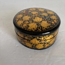 Handmade in Kashmir India Lacquered Floral Trinket Box Bohemian Jewelry Storage