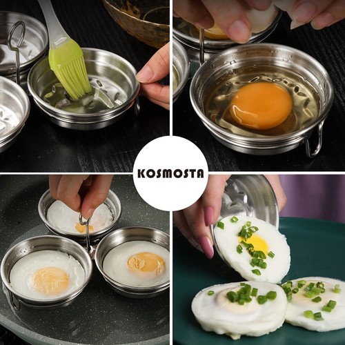 Stainless Steel Egg Poacher, Perfect Poached Egg Maker, Round Egg Cooker Ring... - Picture 4 of 7