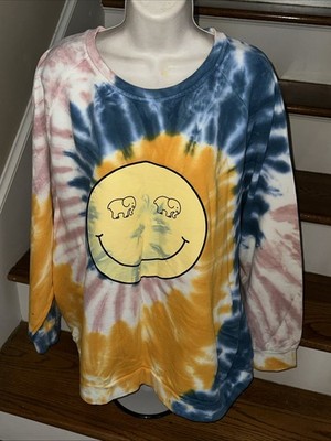 IVORY ELLA Tie Dye Smiley Face Elephant Sweat Shirt XL   NEW BID 4 CHARITY 371