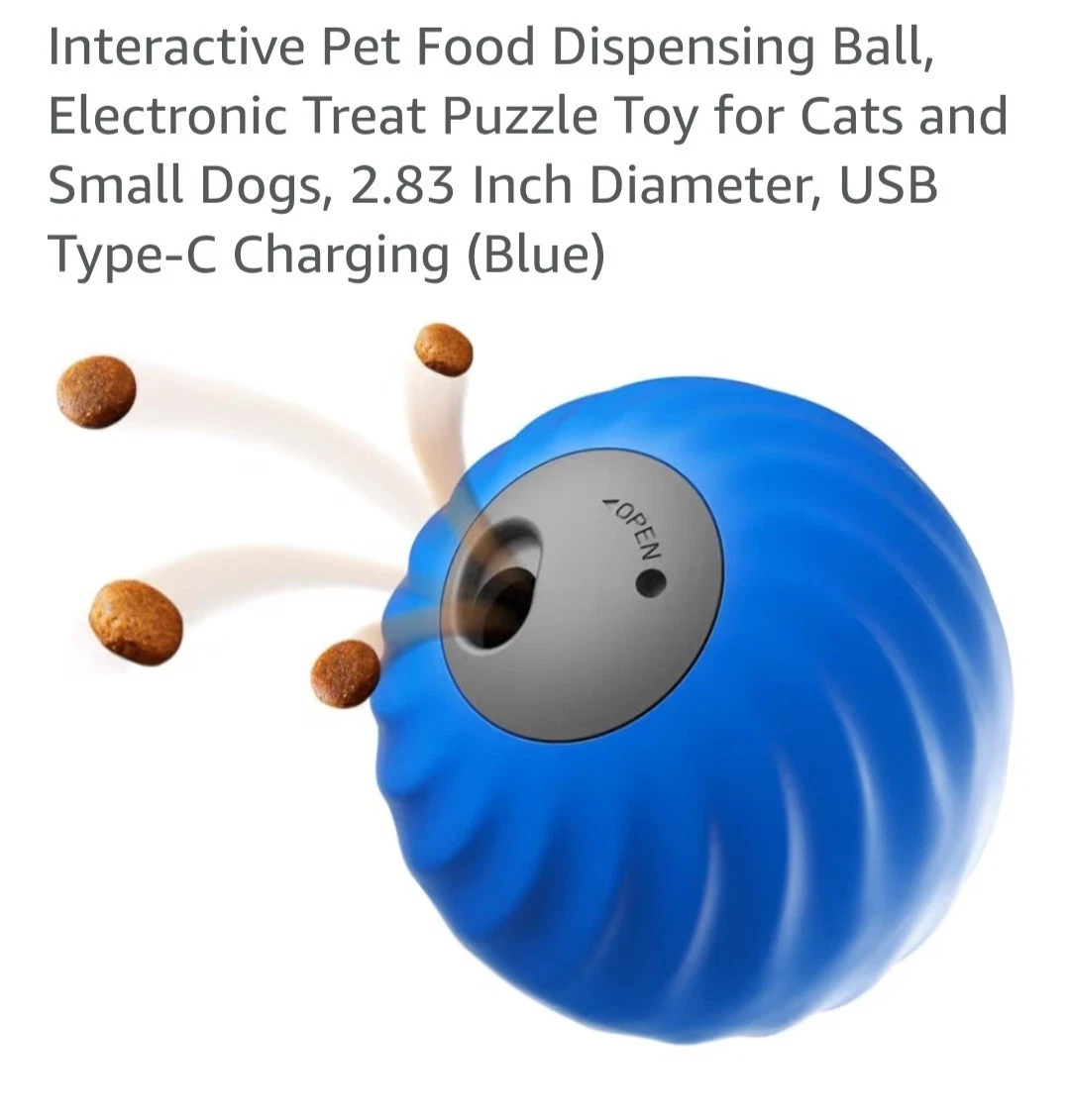 Interactive Dog Ball, USB Rechargeable Automatic Cat Toy with Treat Dispenser