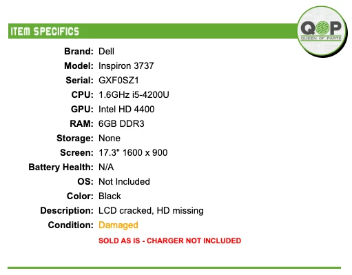LCD DEFECTUOSA: Dell Inspiron 3737 - 17.3" HD, 1.6GHz i5, 6GB RAM, SIN SSD Foto 2 de 4