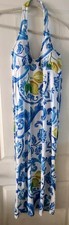 Love Maxi Dress Regular M Blue White Floral Halter Neck Sleeveless Rayon