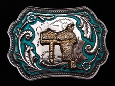 QA01166 VINTAGE 1970s  HORSE SADDLE  FLORAL ORNAMENTAL WESTERN  COWBOY BUCKLE