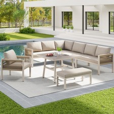Garden Furniture Set 8 Seats, Outdoor Patio Corner Sofa, Dining Table & Chairs