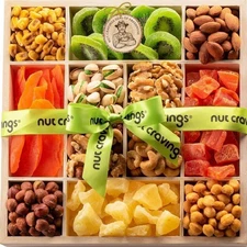 Nut Cravings Dried Fruit & Mixed Nuts Gift Basket Gourmet Collection Green Ribon