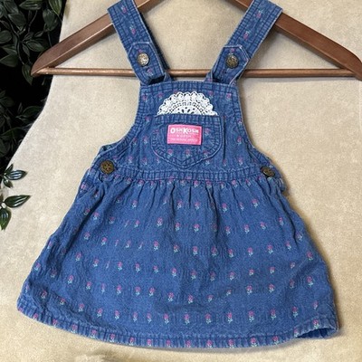 Vintage OshKosh B'gosh Vestbak Denim Overall Floral Rose Dress 24