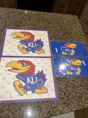 NCAA KU JAYHAWKS (2) Placemats & (2) Plastic Sponsored License Plates